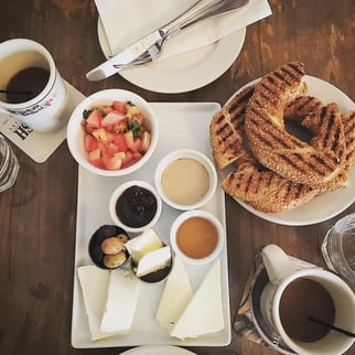 Bagel coffee  and cheese 